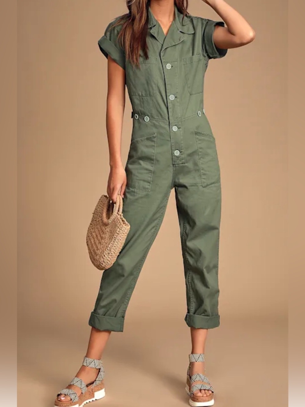 Pistola Grover Short Sleeve Field Jumpsuit in Colonel Green XS